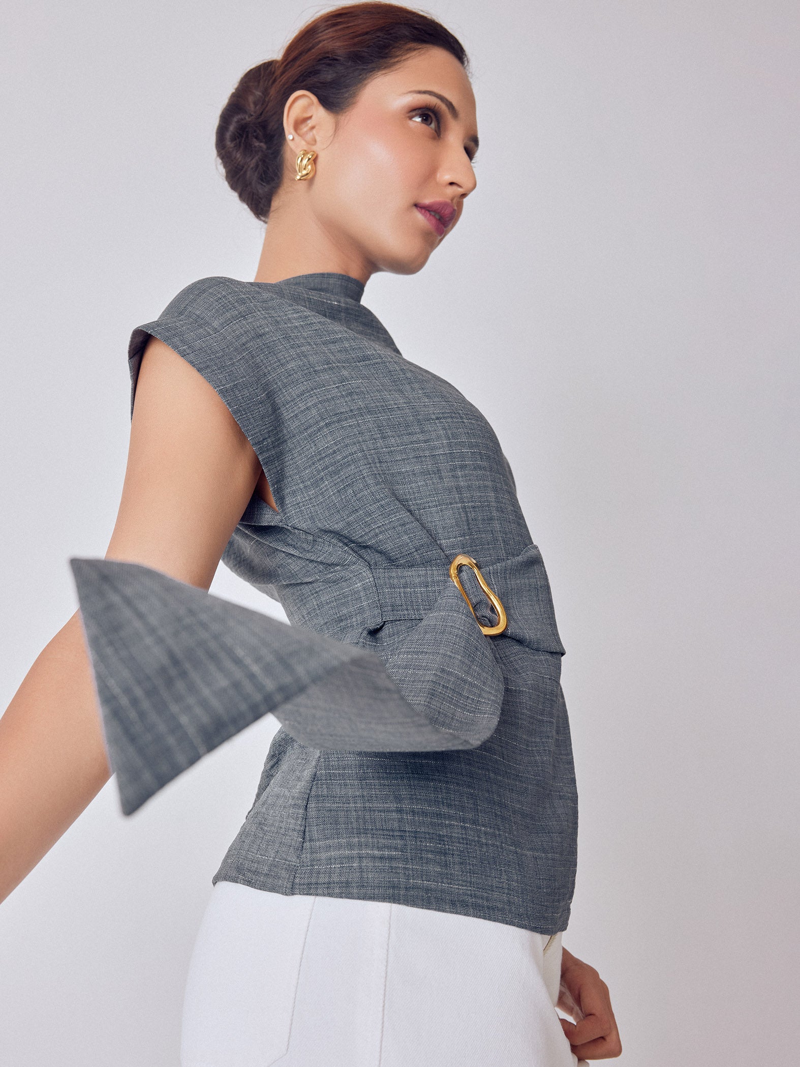 Slate Grey Buckled Wrap Top