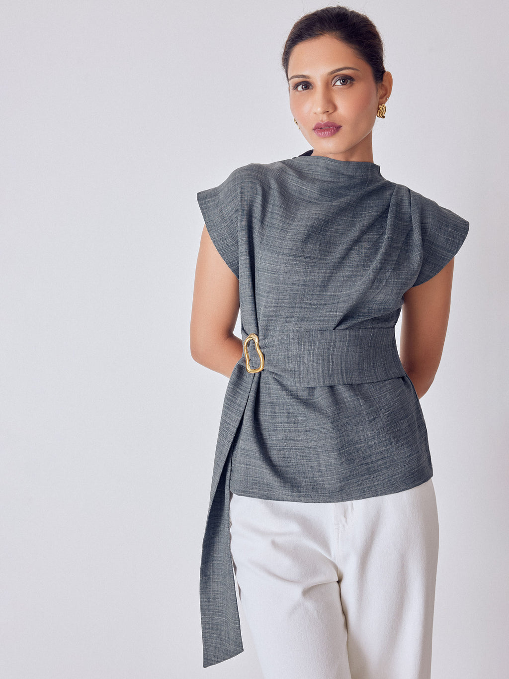 Slate Grey Buckled Wrap Top