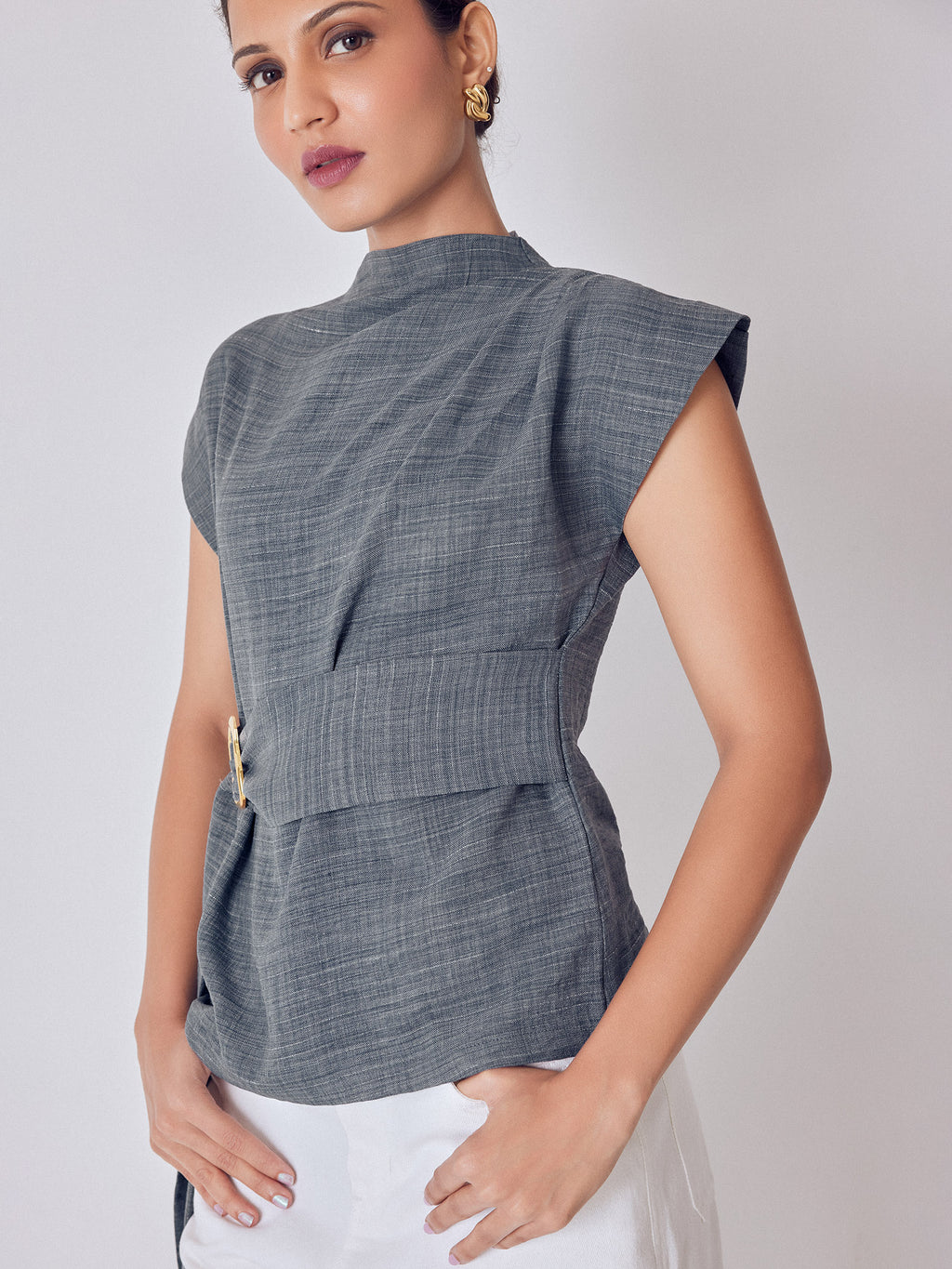 Slate Grey Buckled Wrap Top