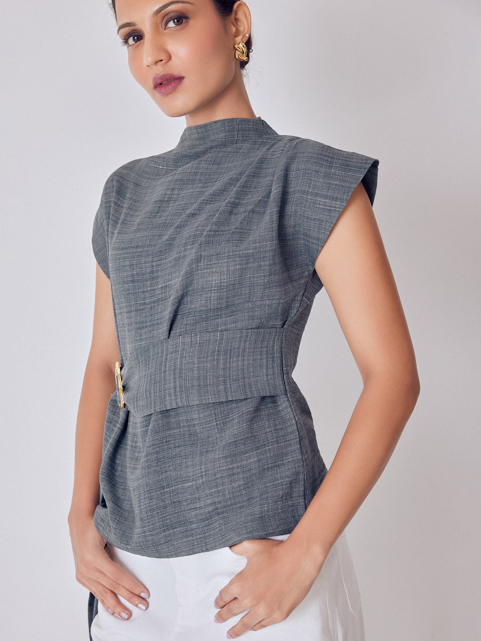 Slate Grey Buckled Wrap Top