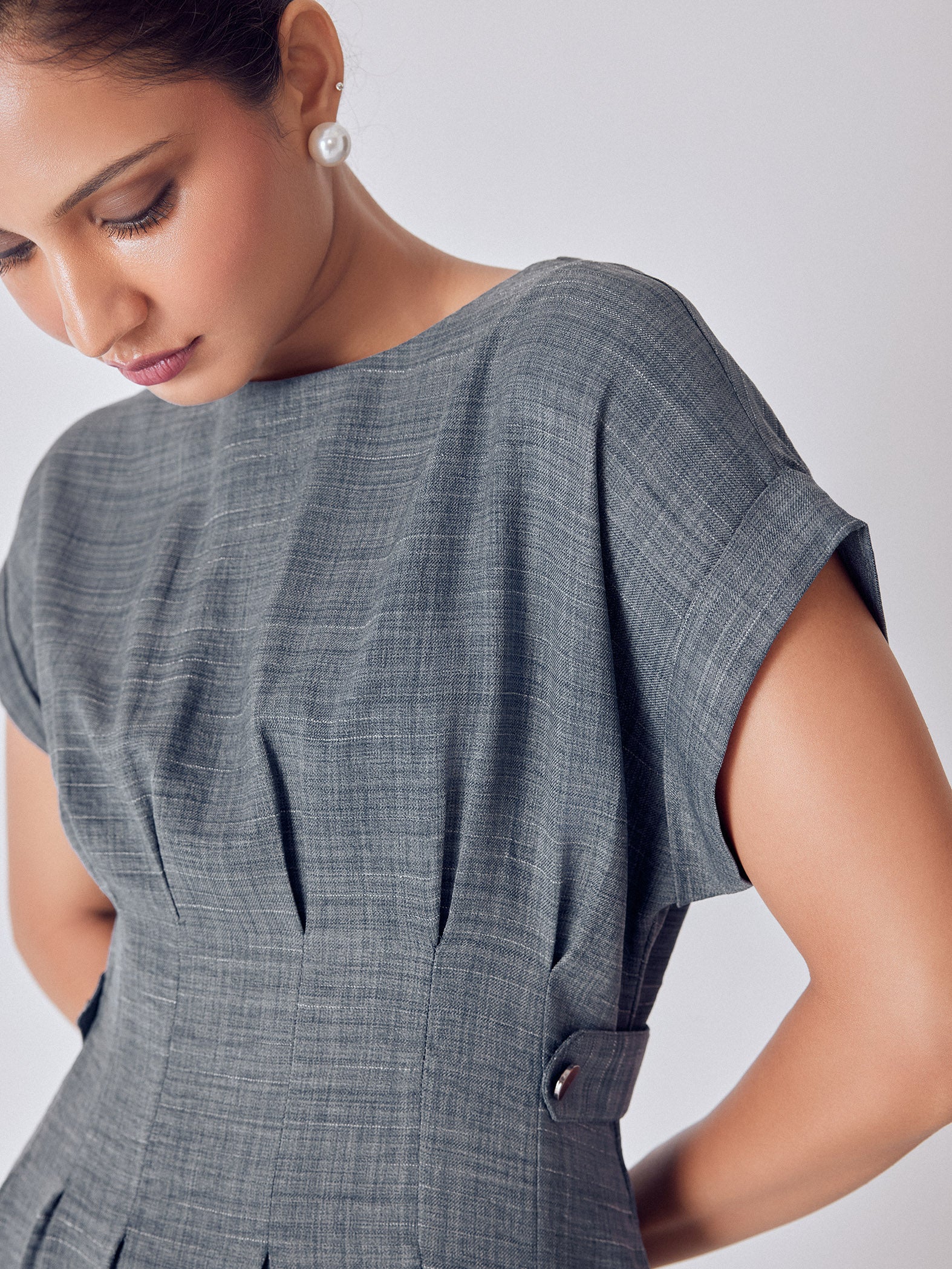 Slate Grey Side Button Midi Dress