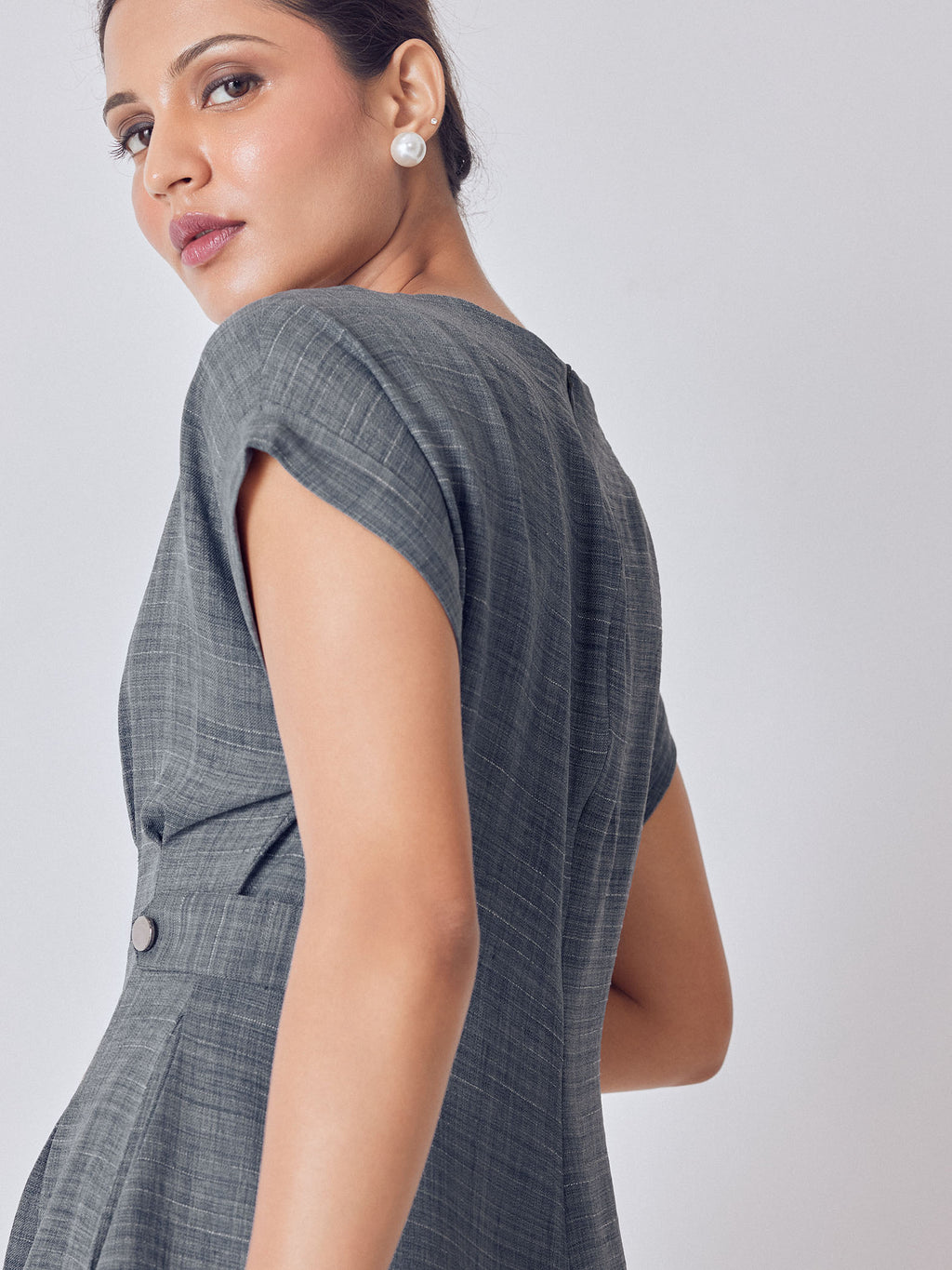 Slate Grey Side Button Midi Dress