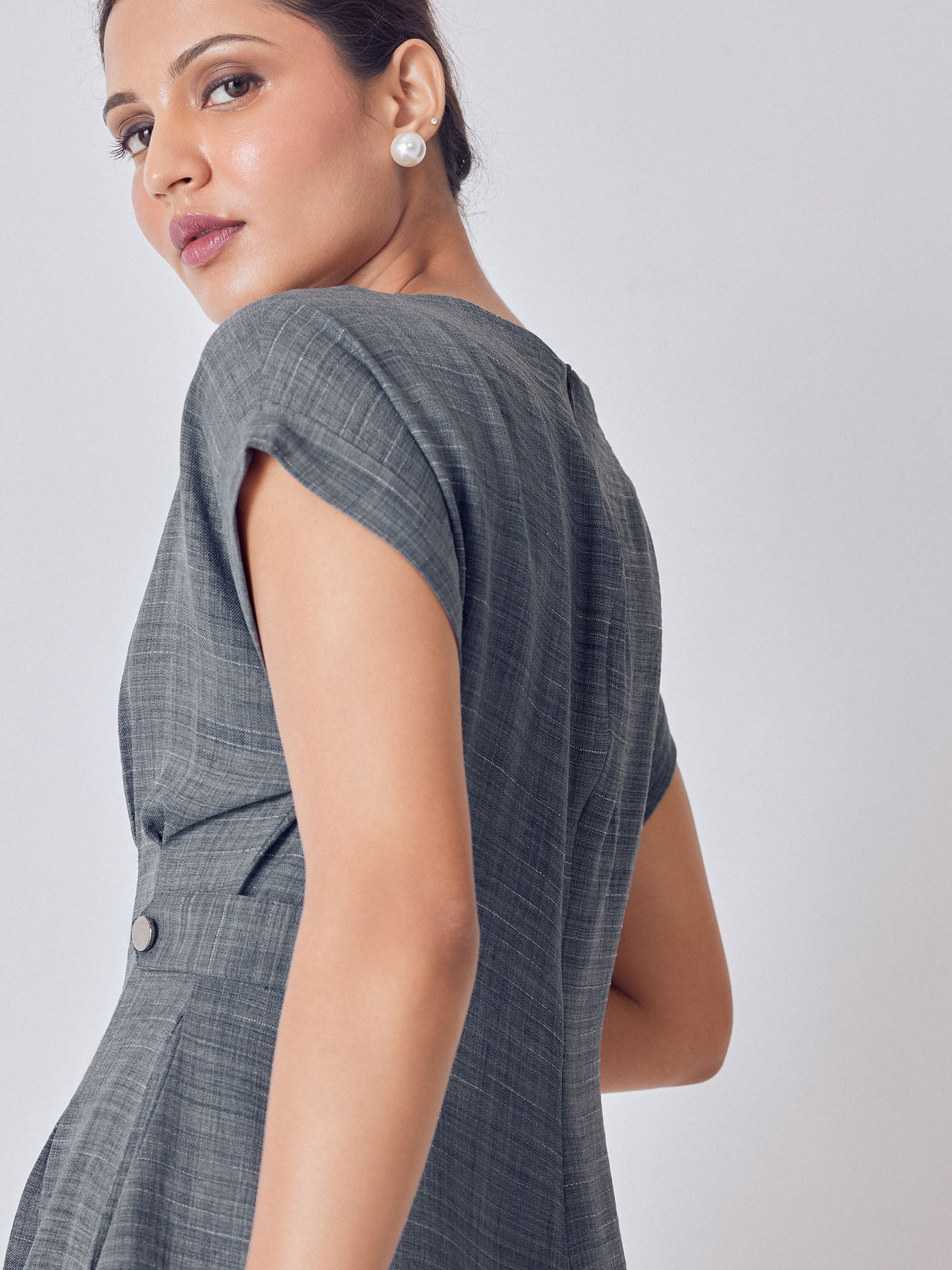 Slate Grey Side Button Midi Dress