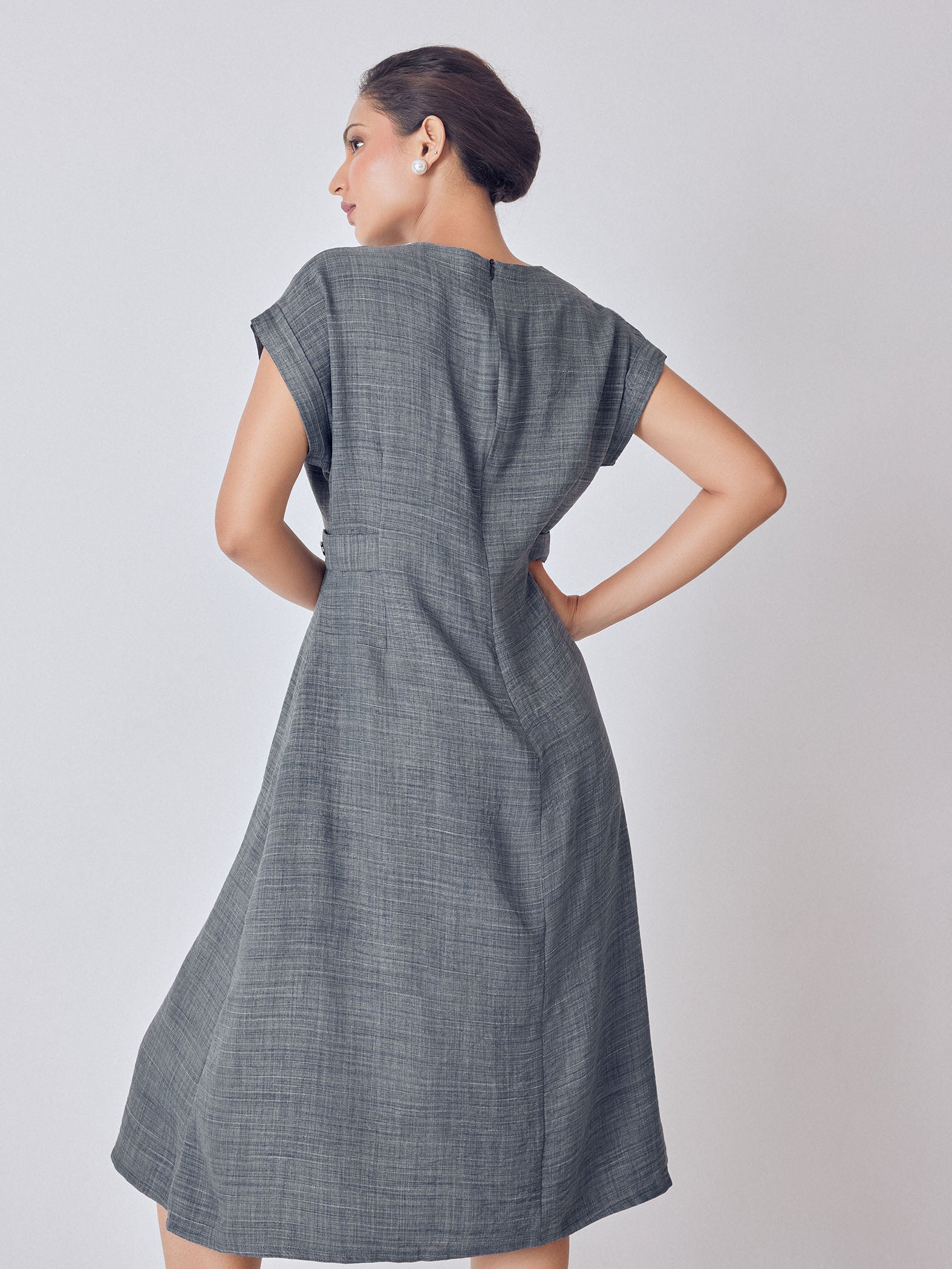 Slate Grey Side Button Midi Dress