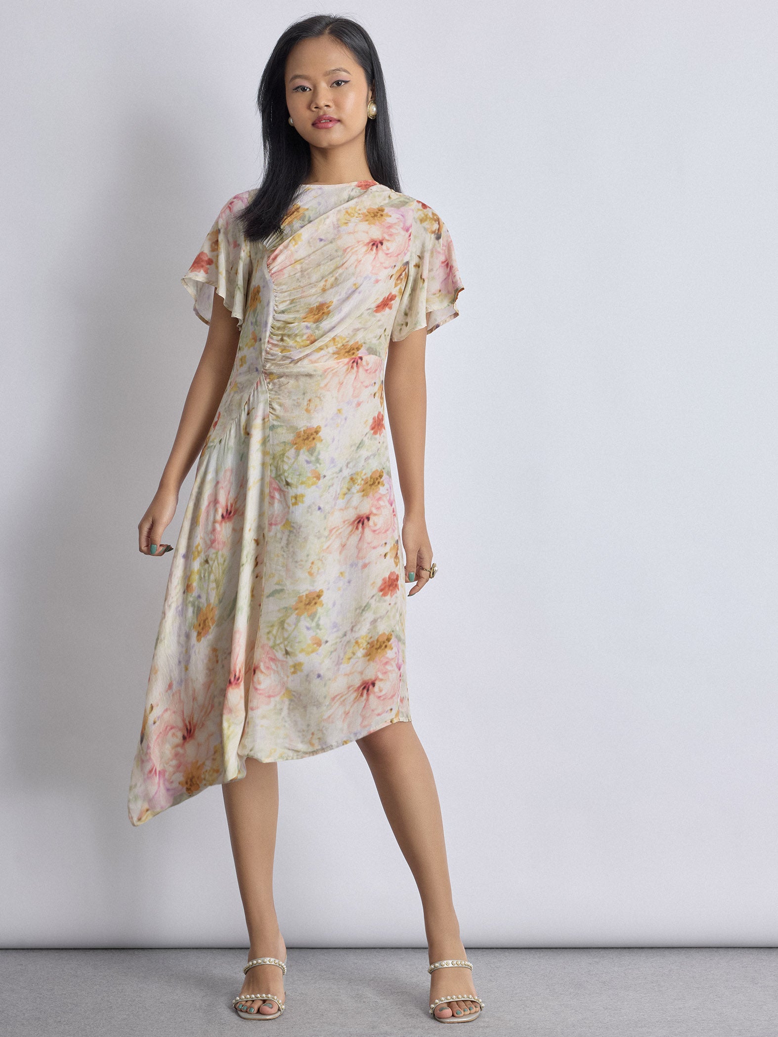 Spring Floral Asymmetric Dress