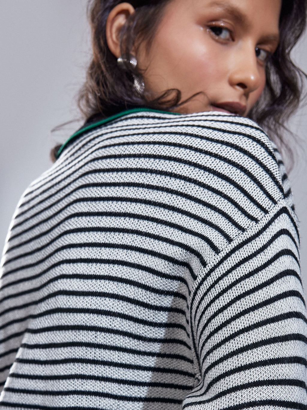 Striped Jacquard Knit Collared Top