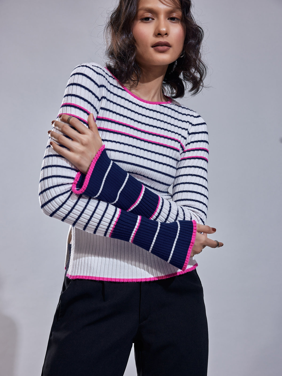 Striped Jacquard Knit Top