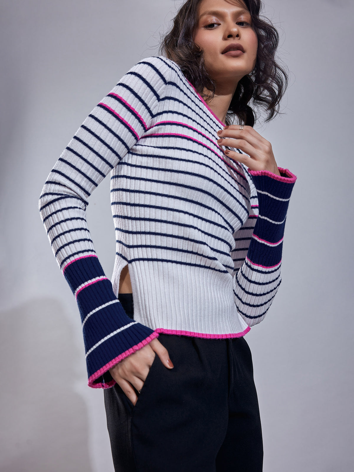 Striped Jacquard Knit Top