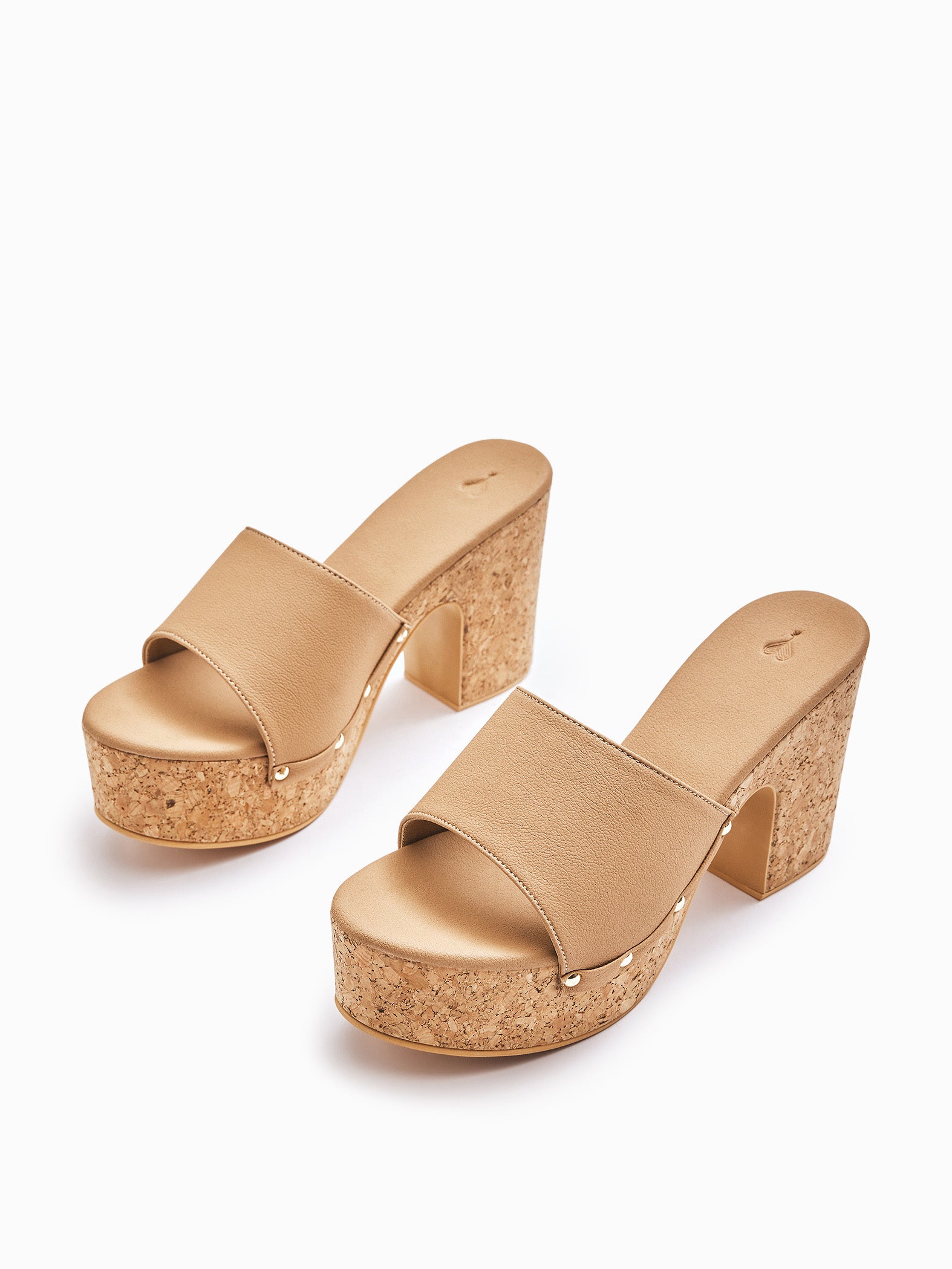 Tan Cork Textured Block Heels