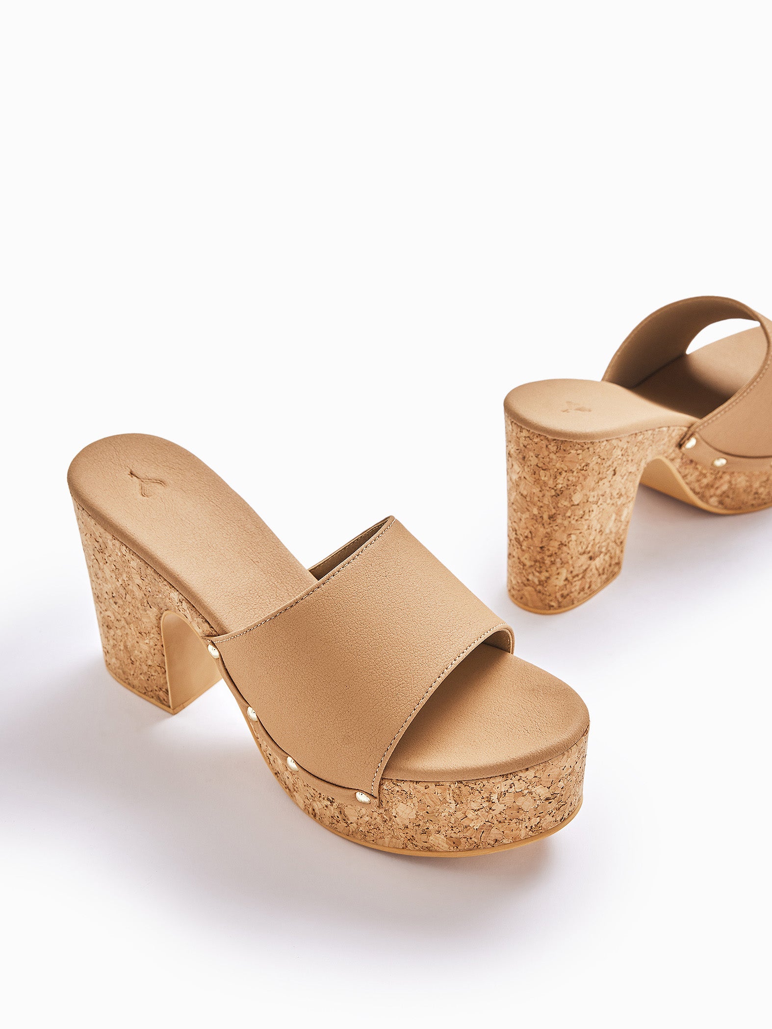 Tan Cork Textured Block Heels