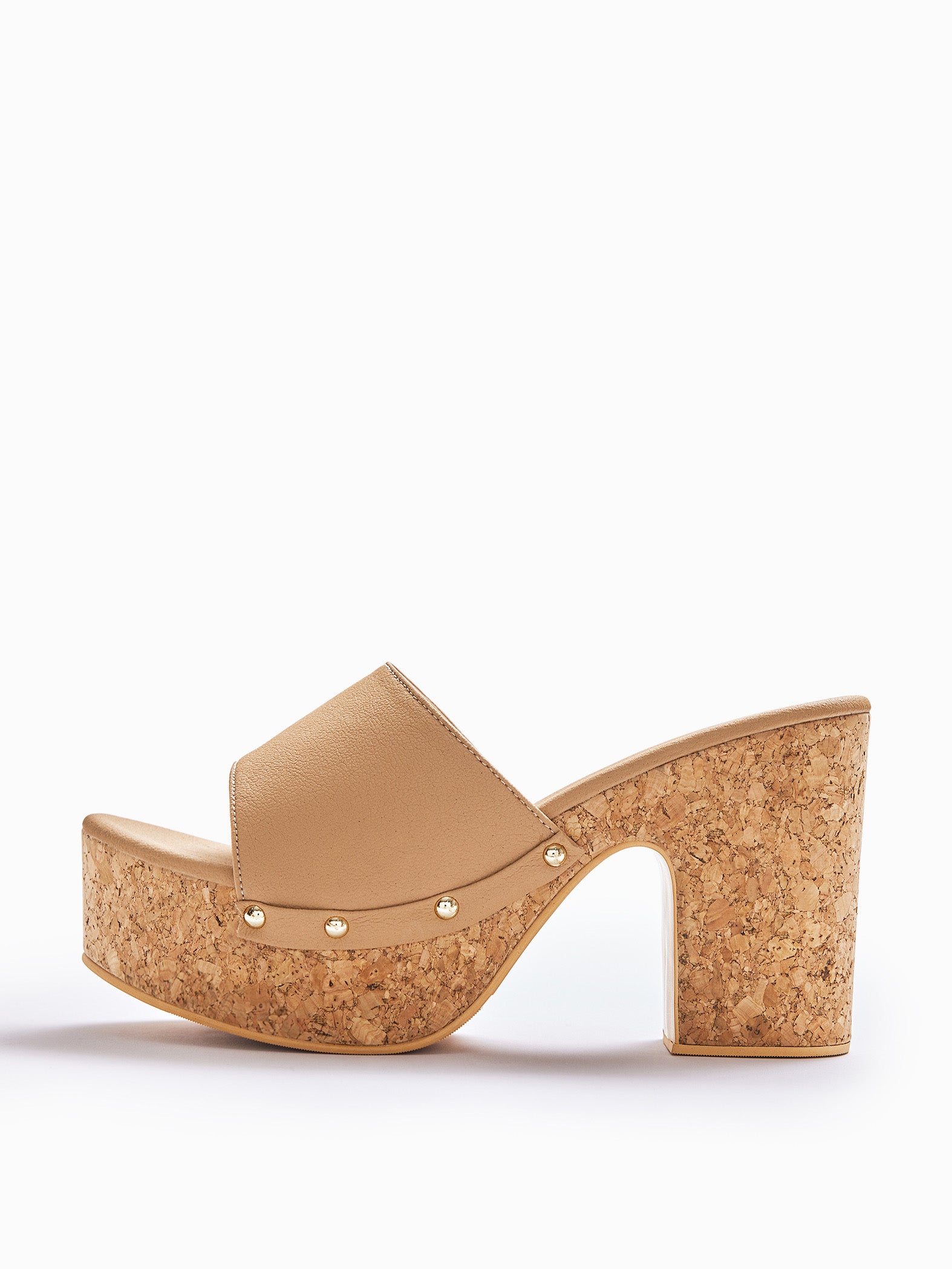 Tan Cork Textured Block Heels