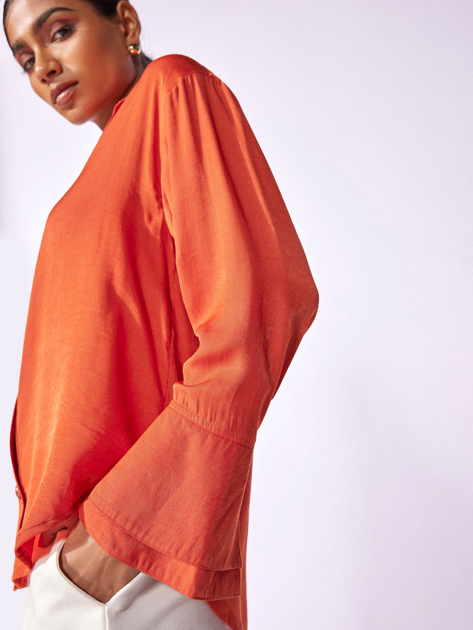 Tangerine Layered Cuff Shirt