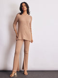 Taupe Knit High Waist Pant