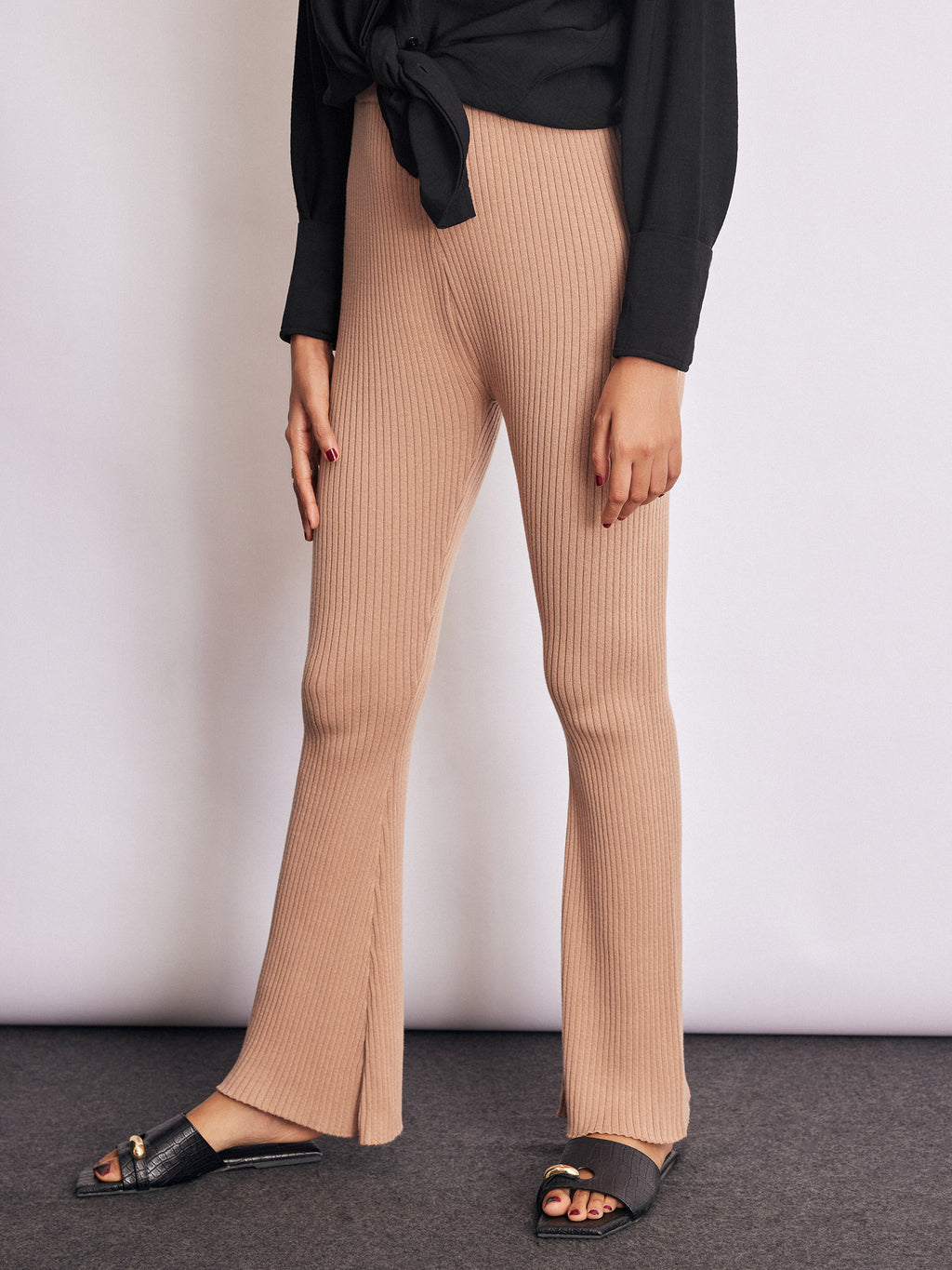 Taupe Knit High Waist Pant