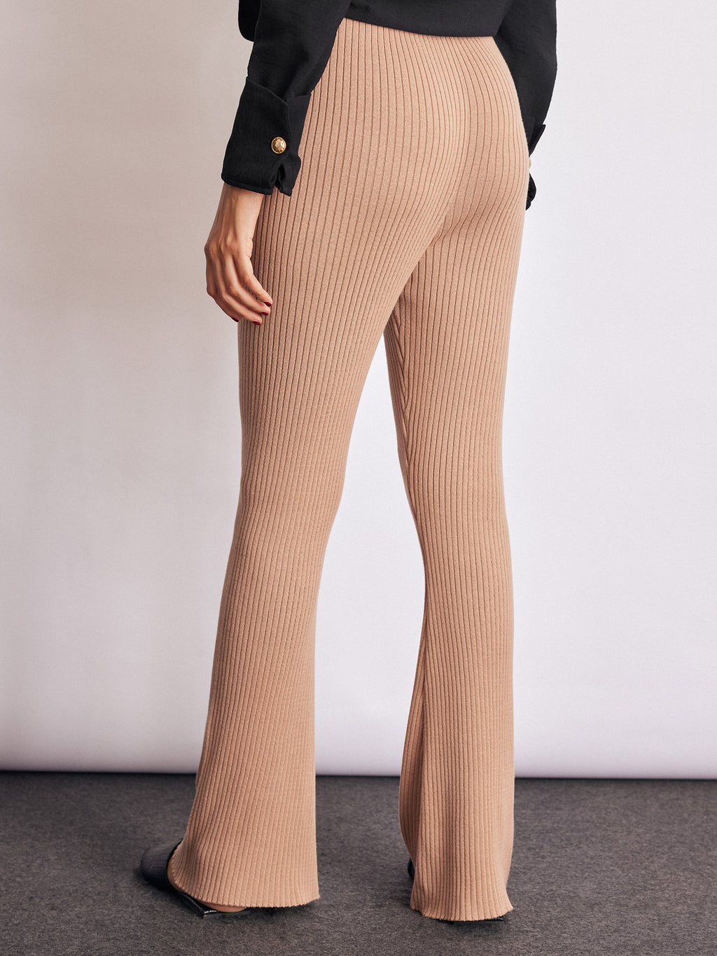 Taupe Knit High Waist Pant