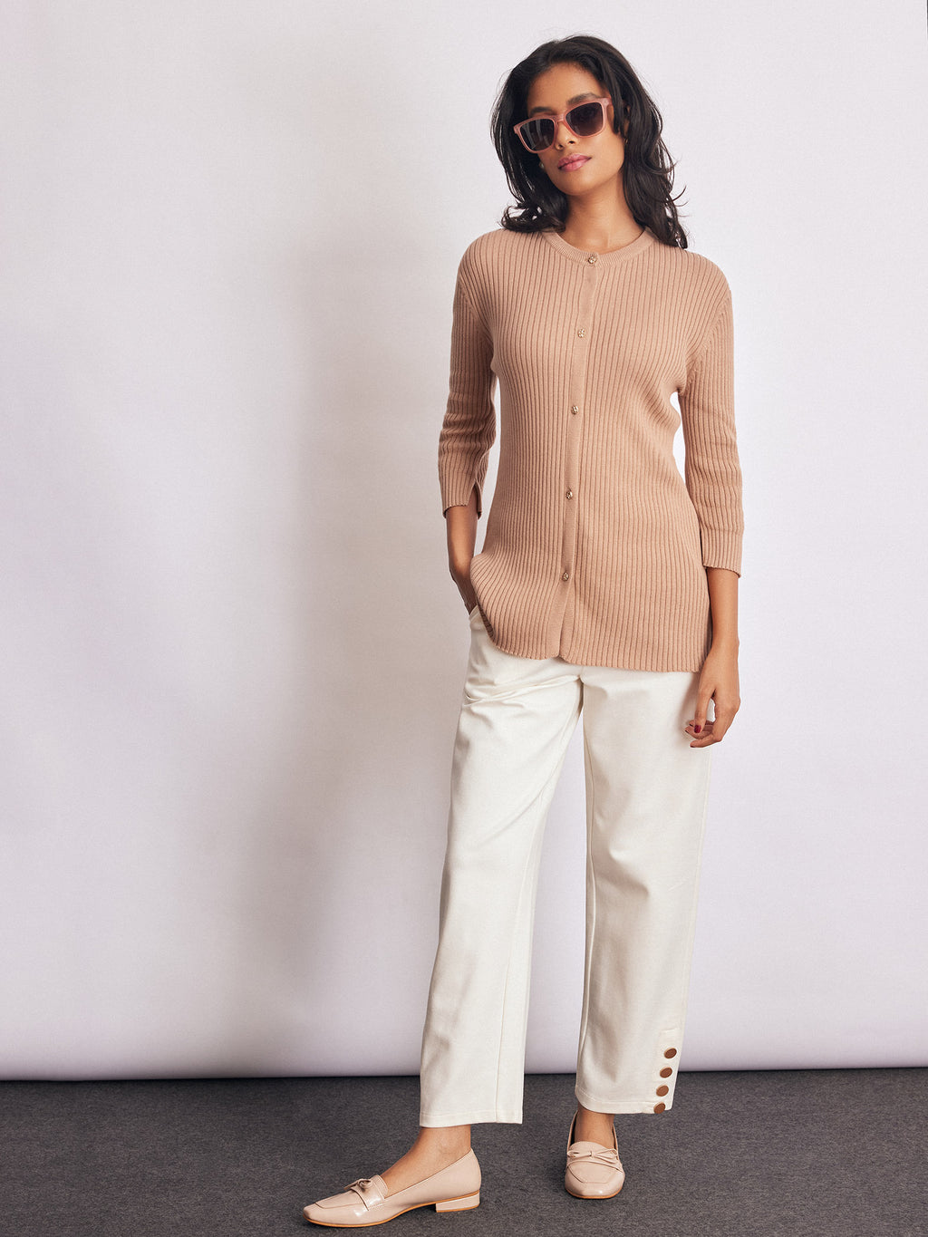 Taupe Knit Slit Sleeve Top