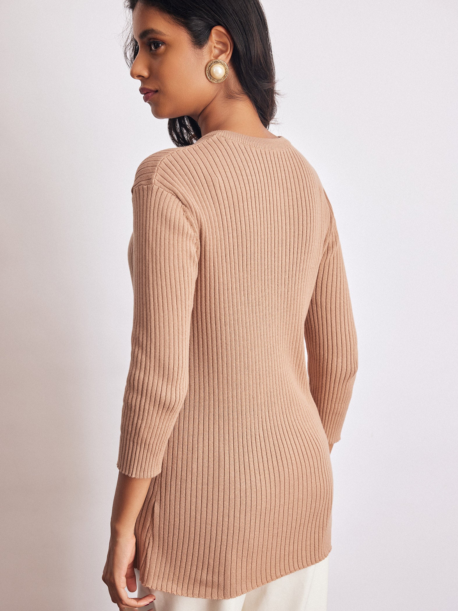 Taupe Knit Slit Sleeve Top