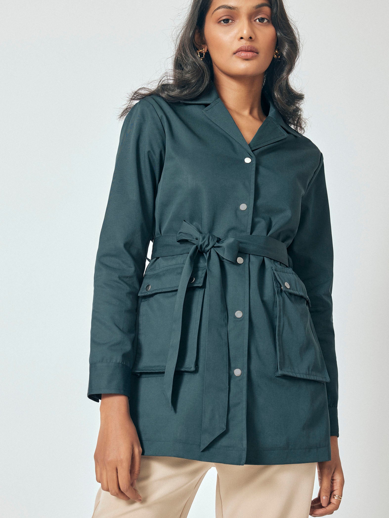 Teal Belted Trench Coat