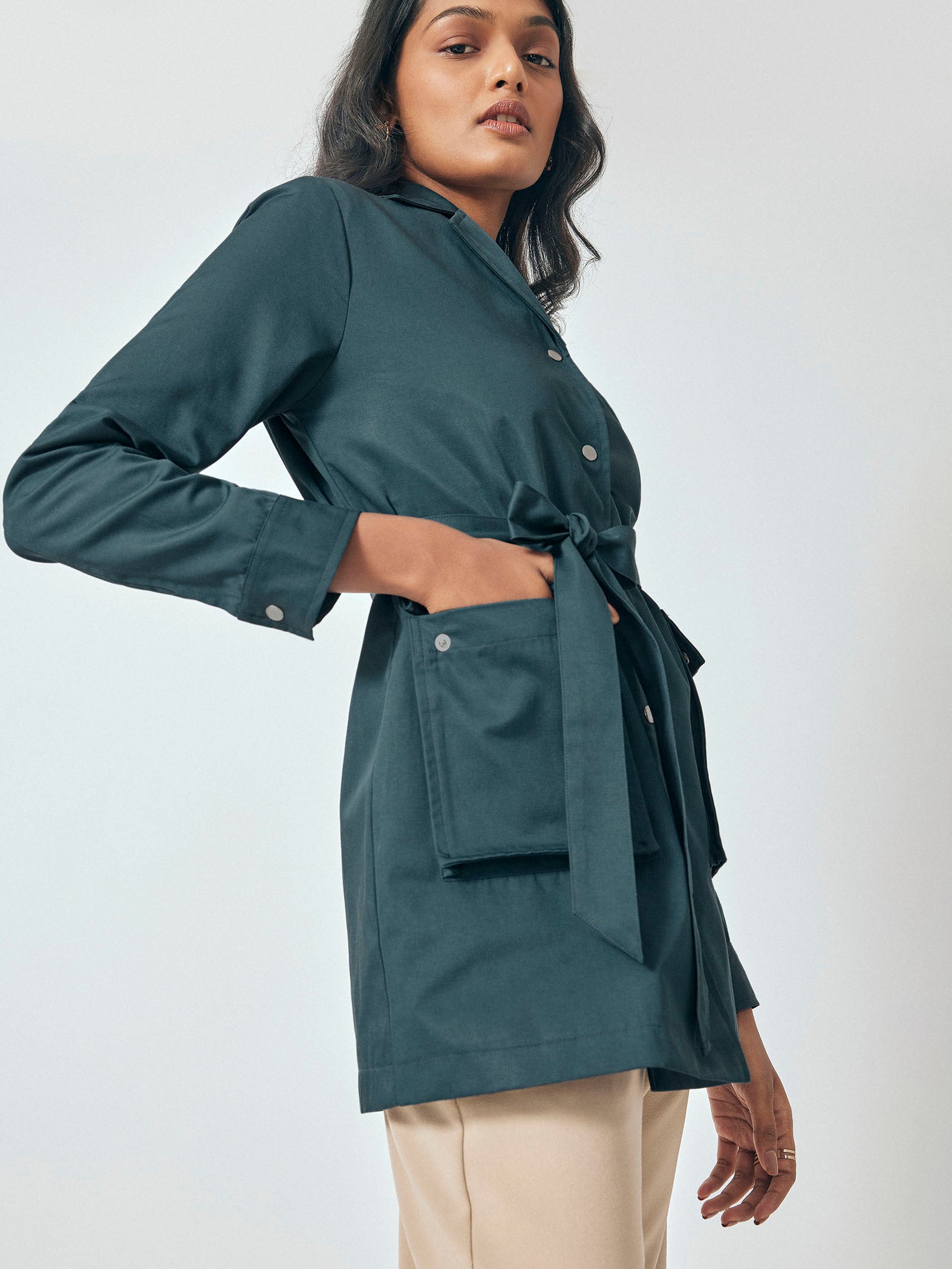 Teal Belted Trench Coat