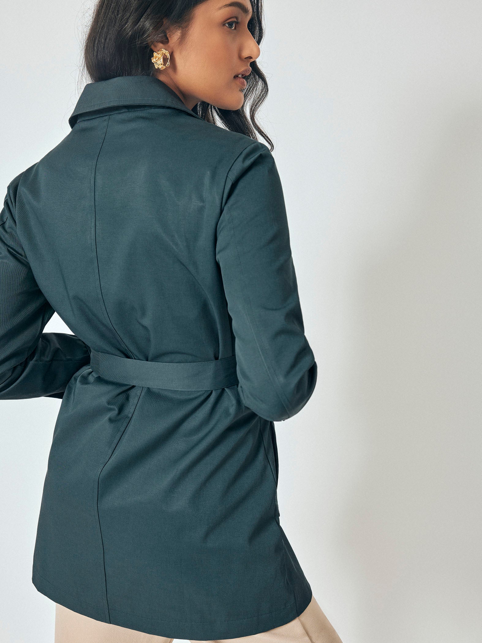 Teal Belted Trench Coat