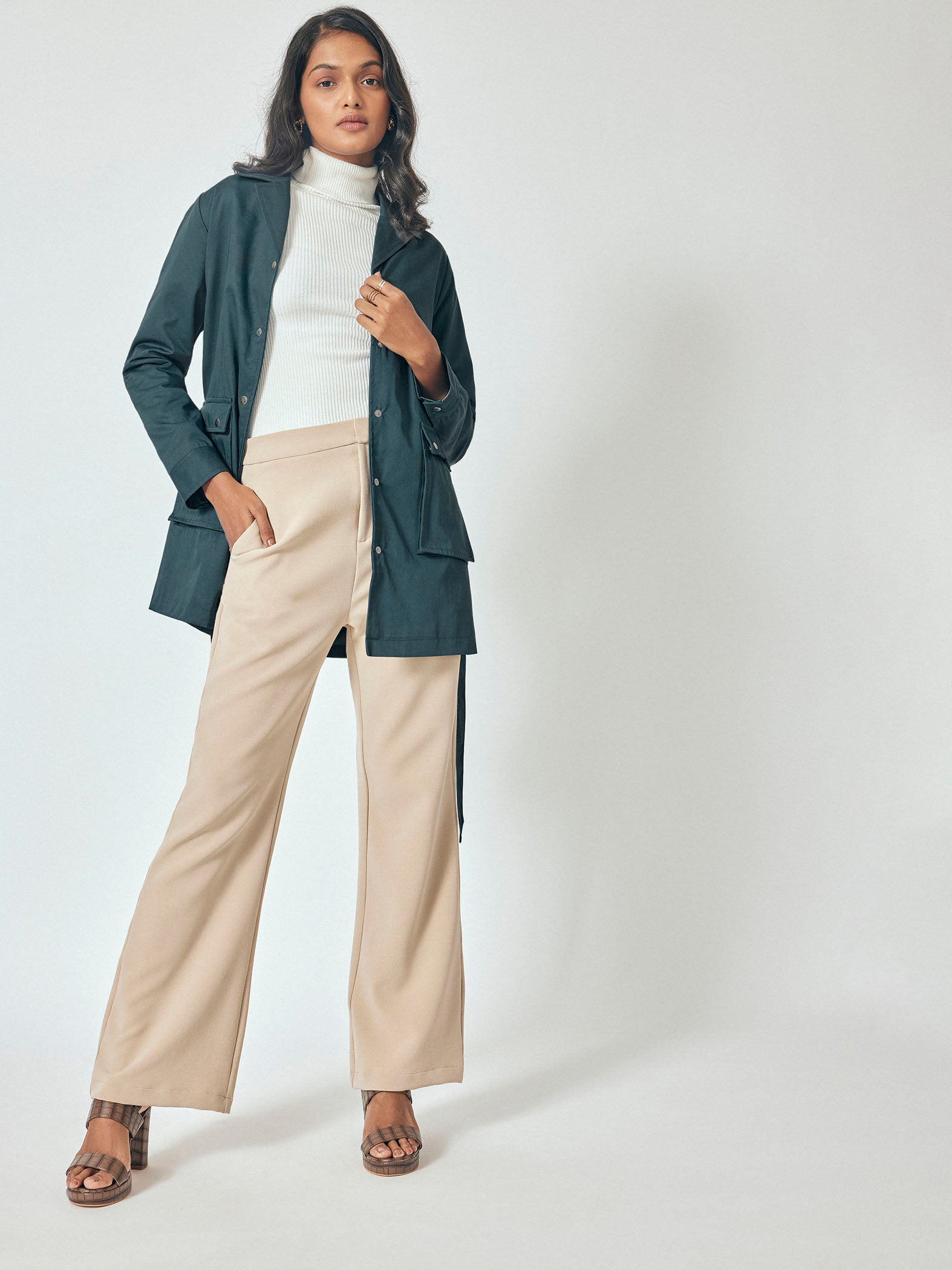 Teal Belted Trench Coat