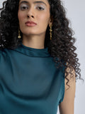 Teal Satin Ruched Top