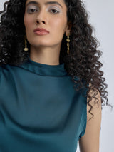 Teal Satin Ruched Top