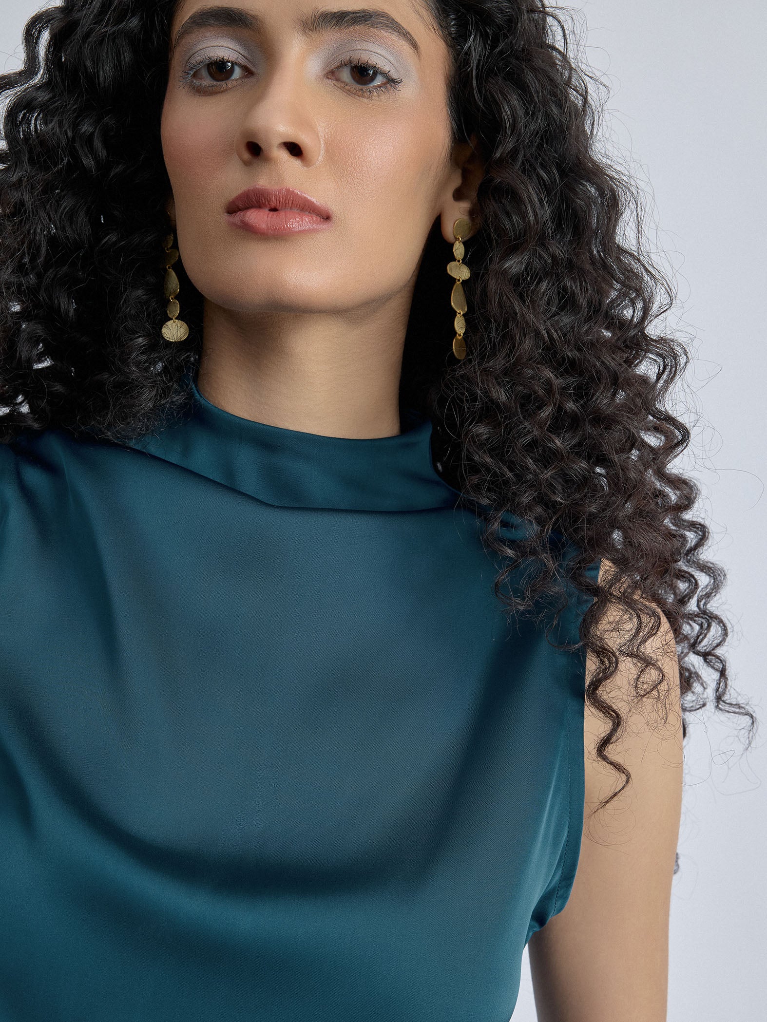 Teal Satin Ruched Top