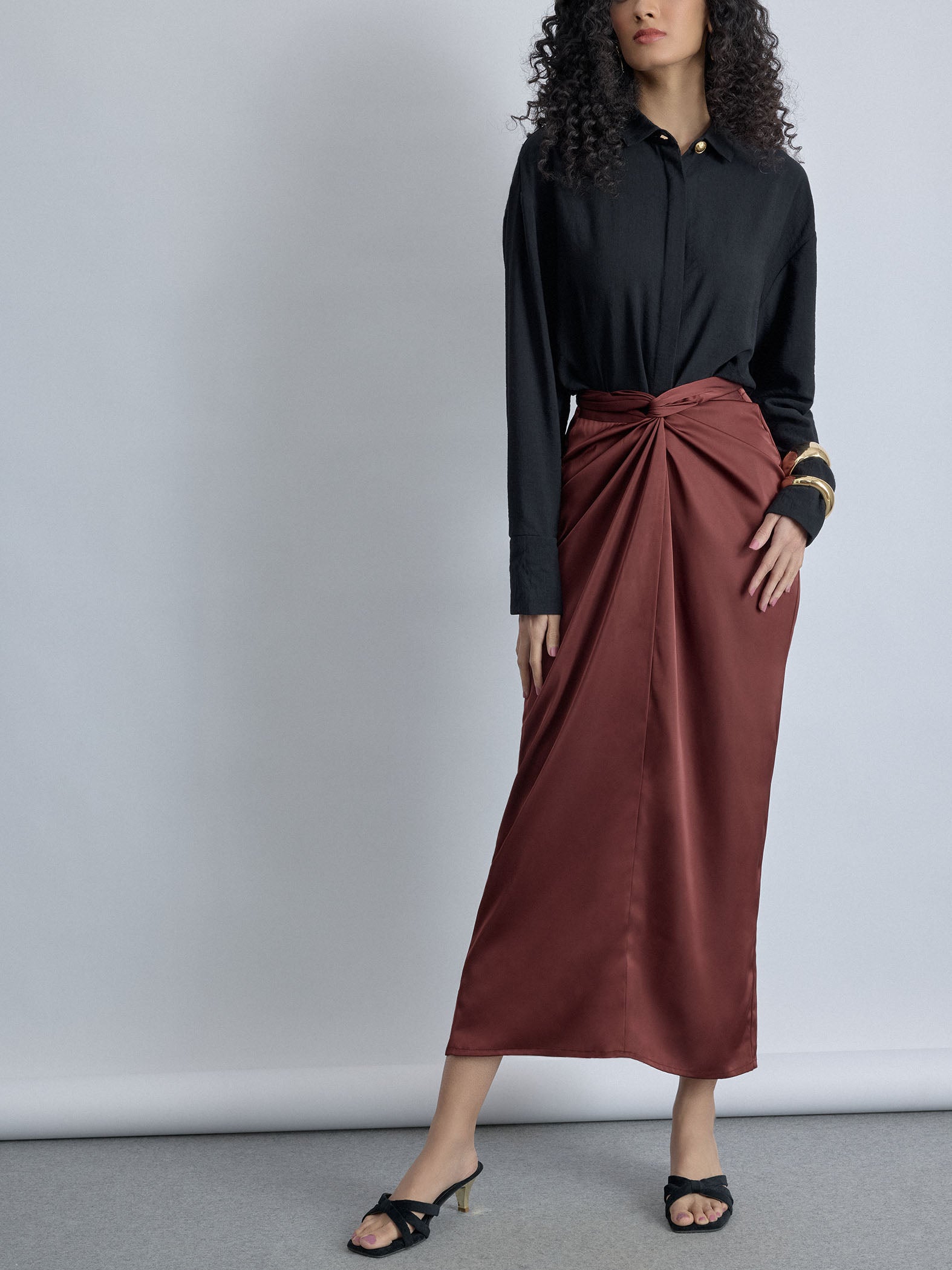 Terracotta Satin Draped Skirt