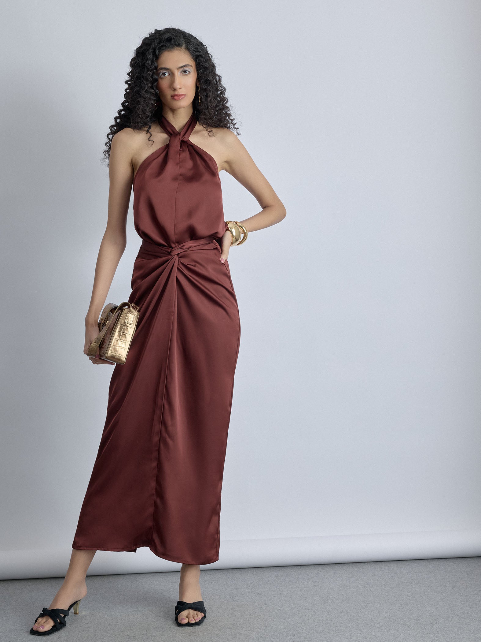 Terracotta Satin Draped Skirt