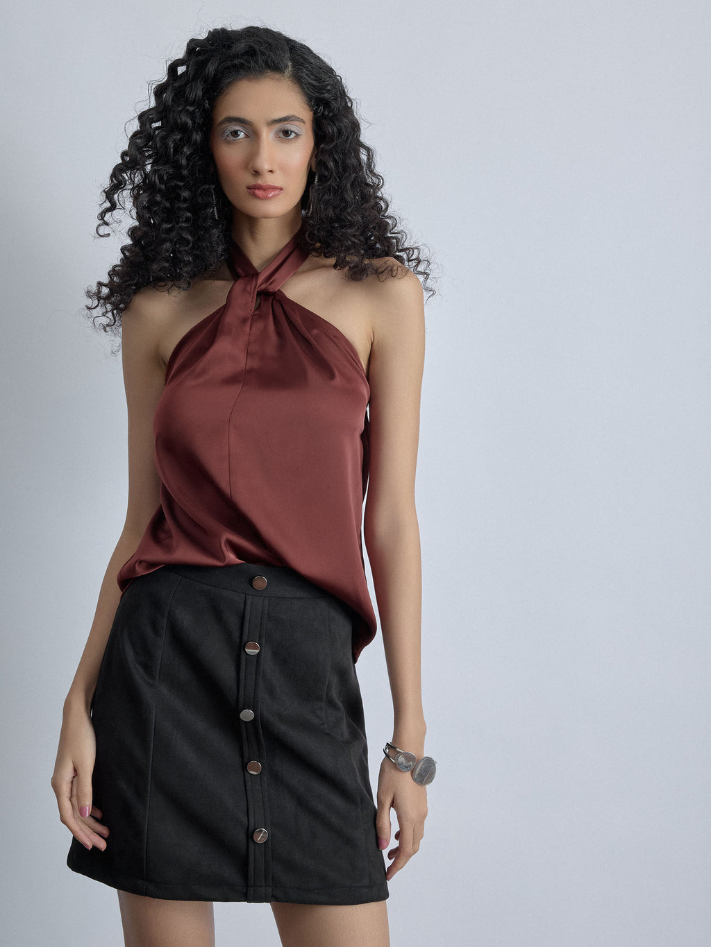 Terracotta Satin Halter Neck Top