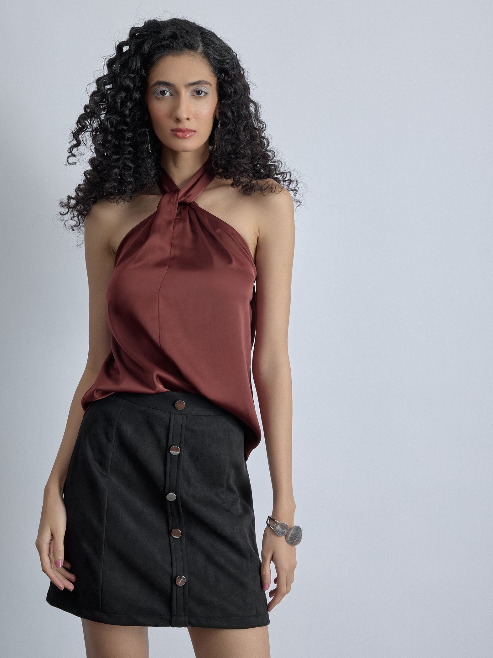 Terracotta Satin Halter Neck Top