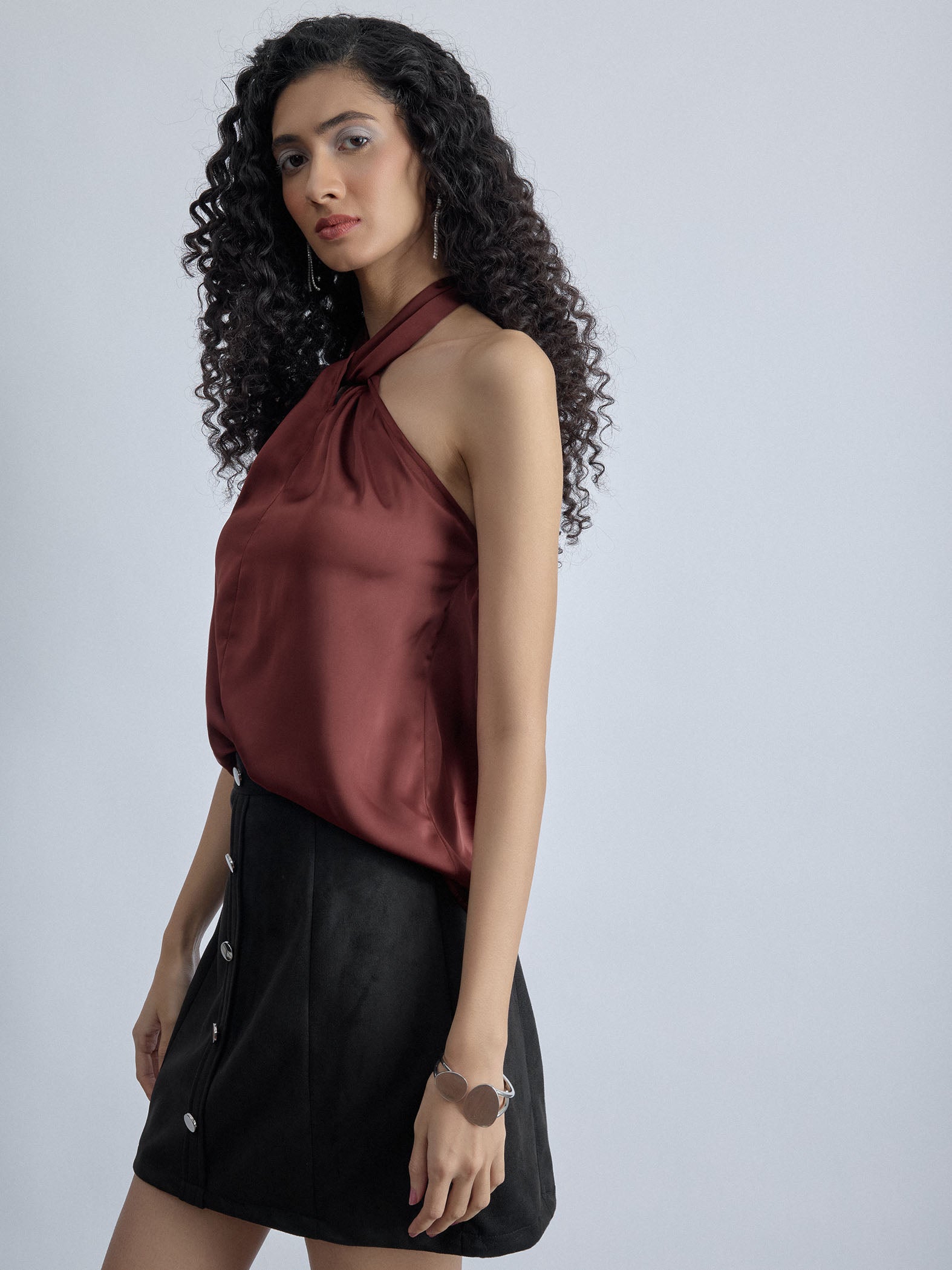 Terracotta Satin Halter Neck Top