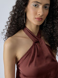 Terracotta Satin Halter Neck Top