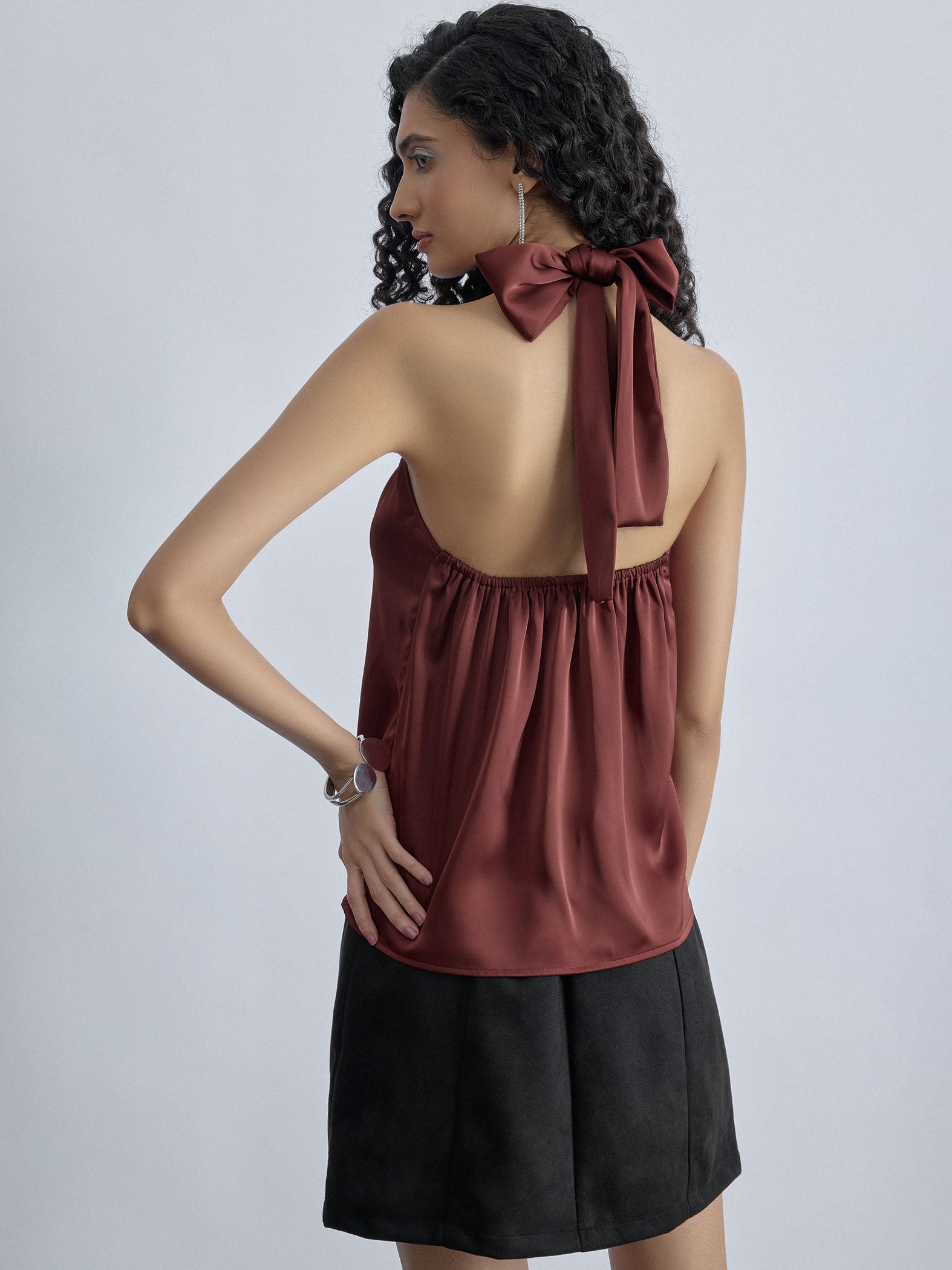 Terracotta Satin Halter Neck Top