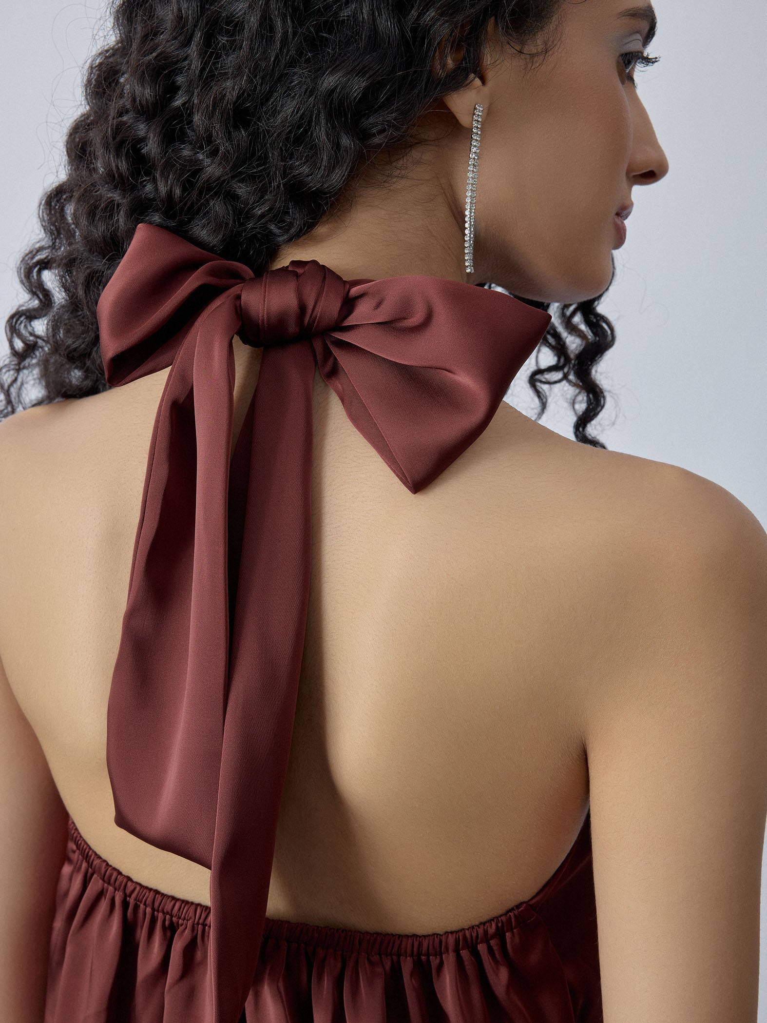 Terracotta Satin Halter Neck Top