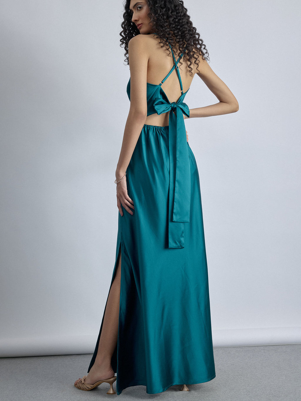 Turkish Blue Satin Maxi