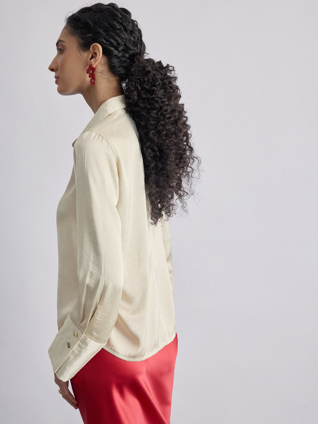 Vanilla Satin Side Ruched Shirt