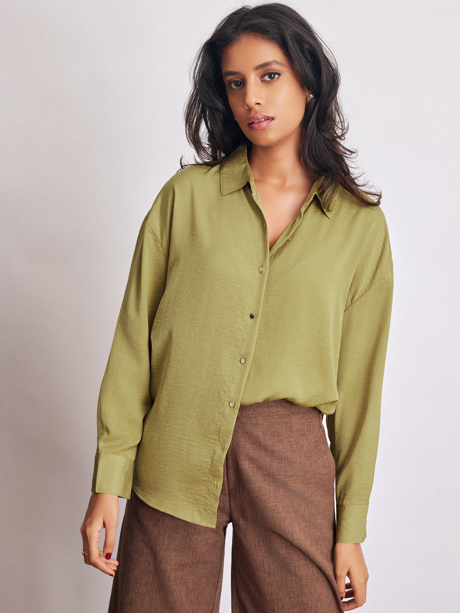 Wasabi Lime Hammered Satin Shirt