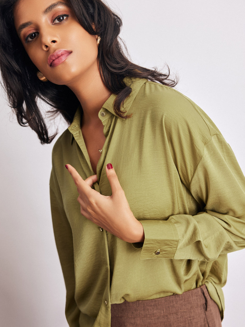 Wasabi Lime Hammered Satin Shirt