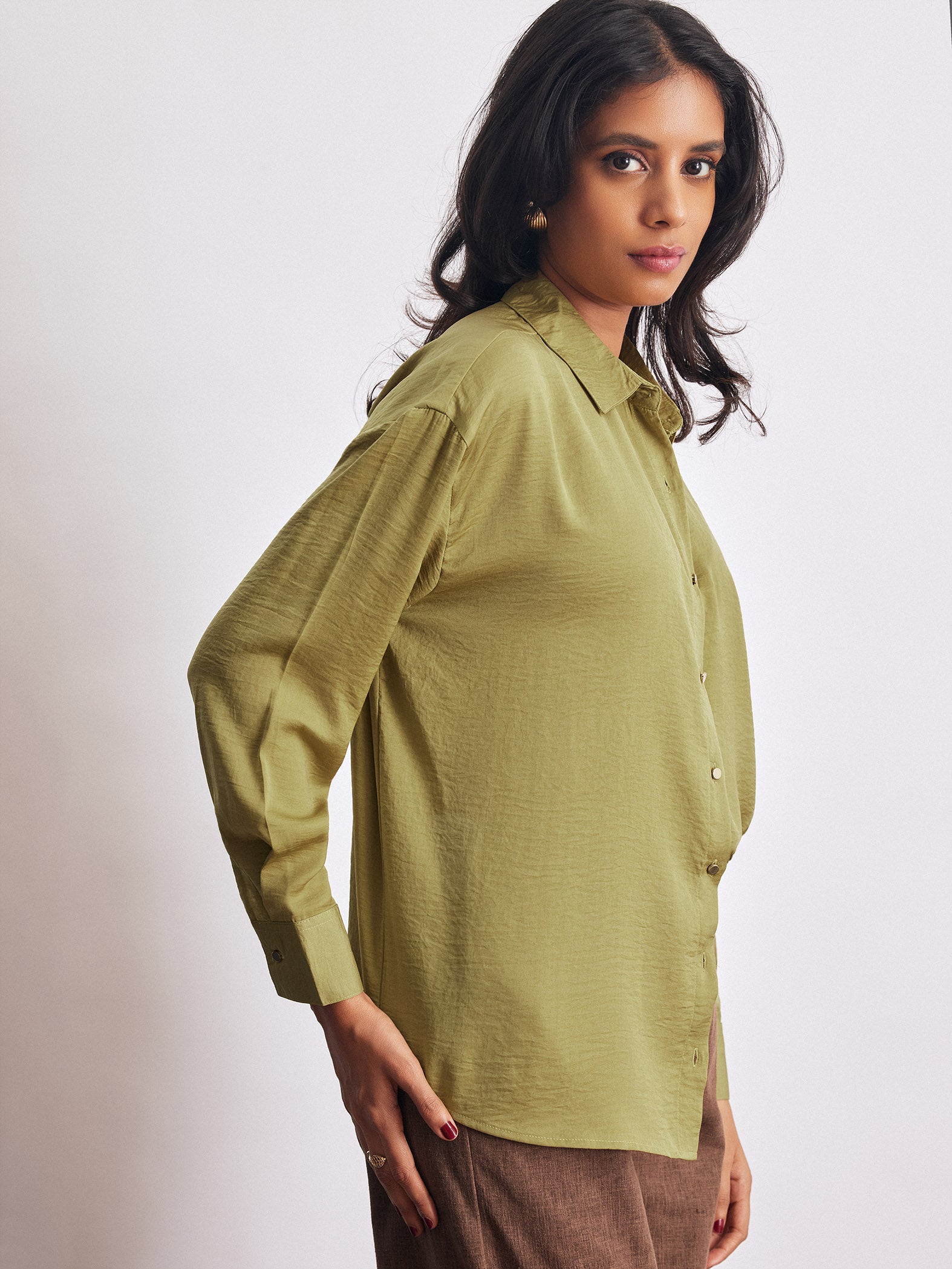 Wasabi Lime Hammered Satin Shirt