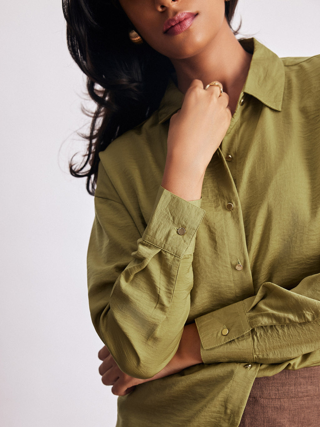 Wasabi Lime Hammered Satin Shirt