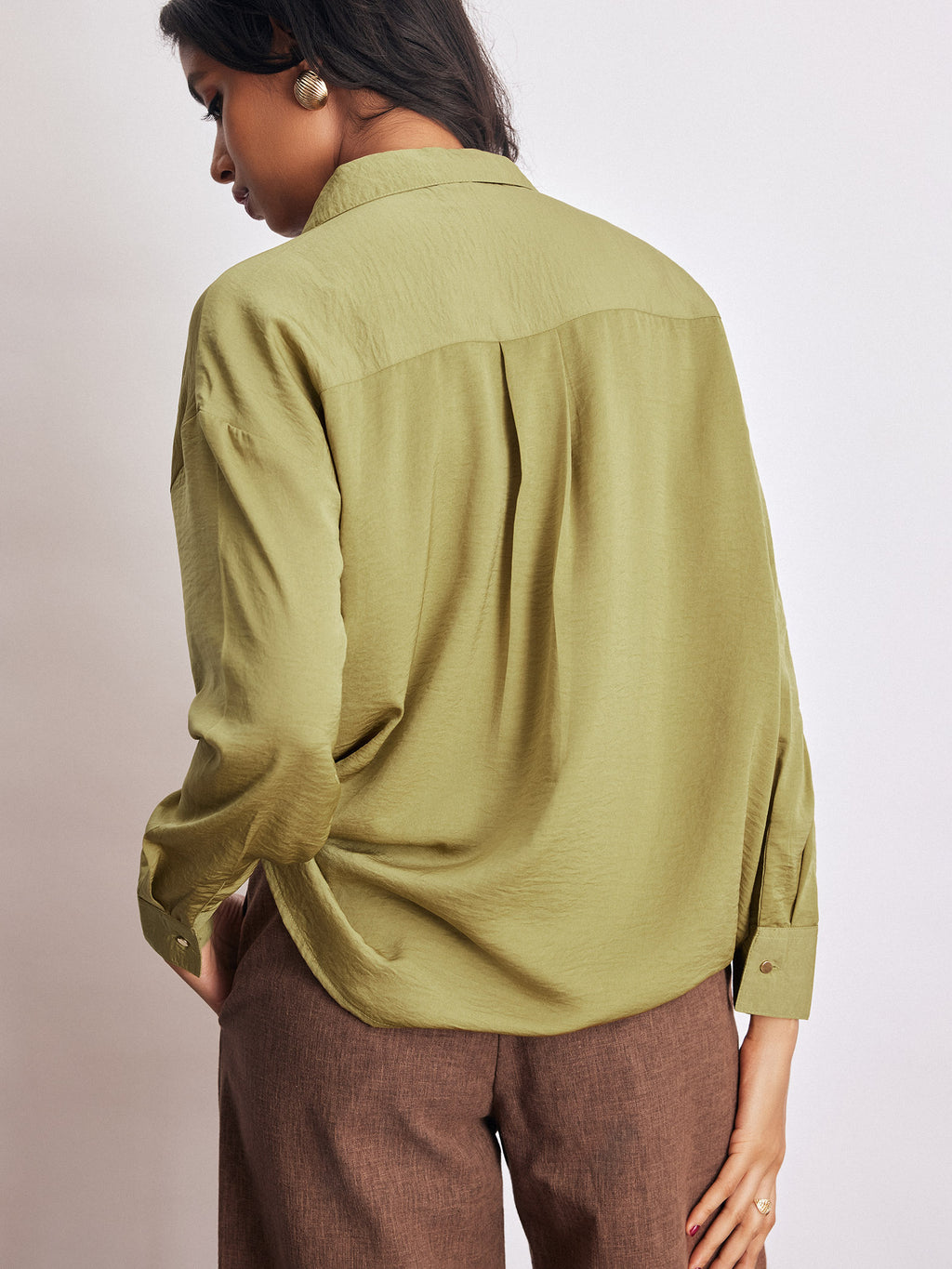 Wasabi Lime Hammered Satin Shirt