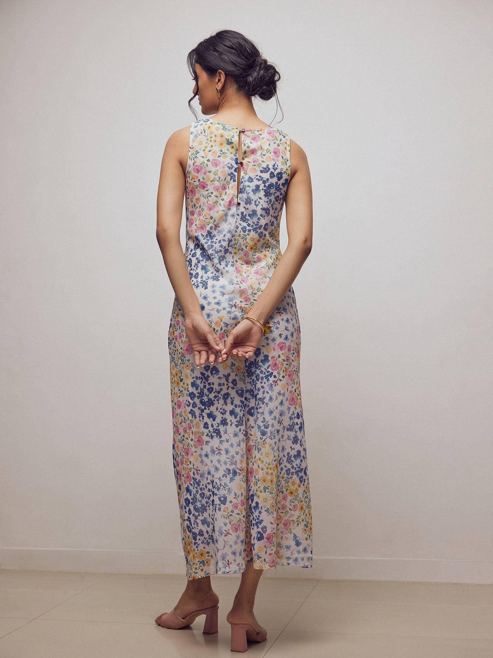 Watercolour Floral Cowl Neck Dress
