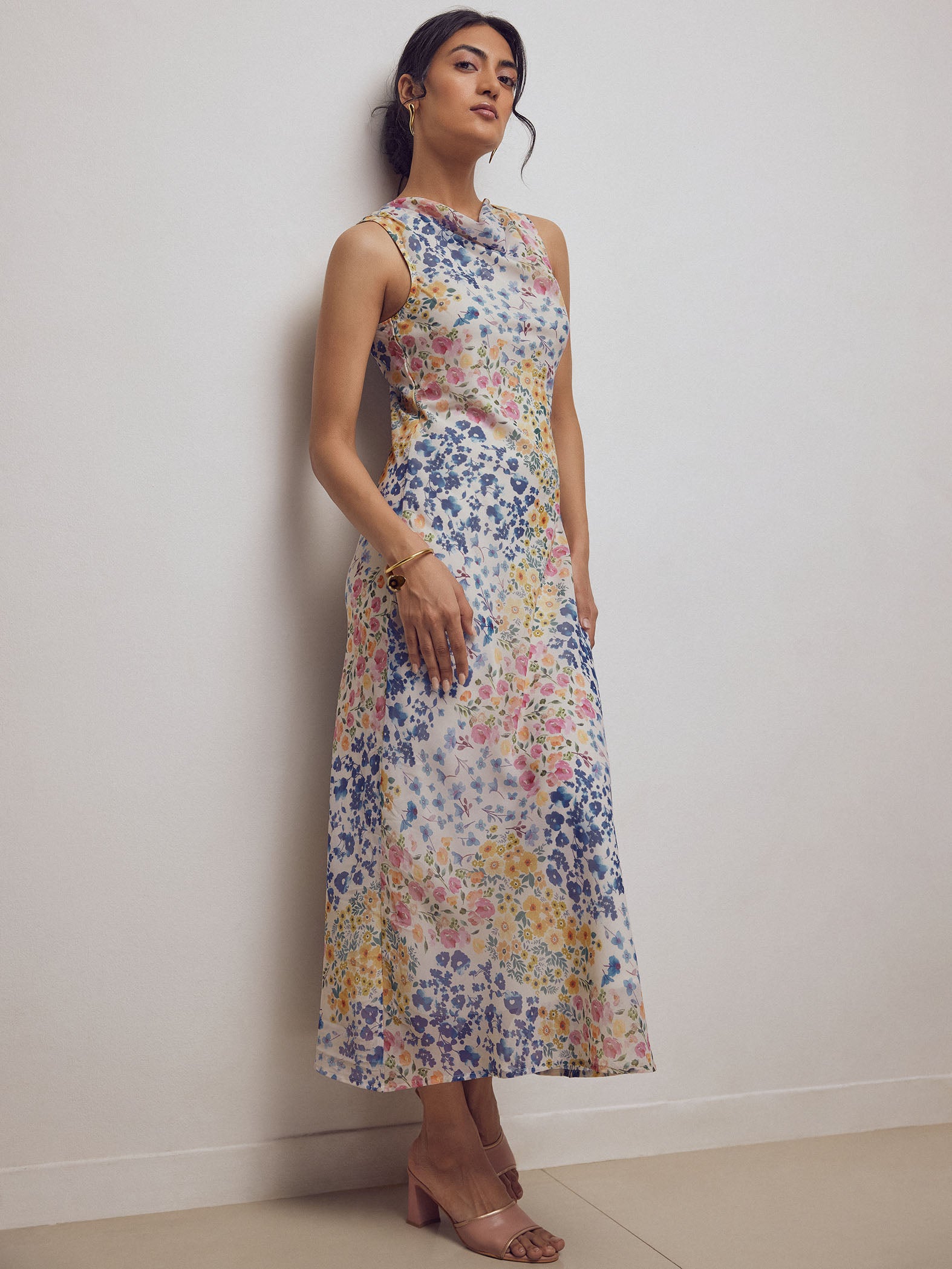 Watercolour Floral Cowl Neck Dress