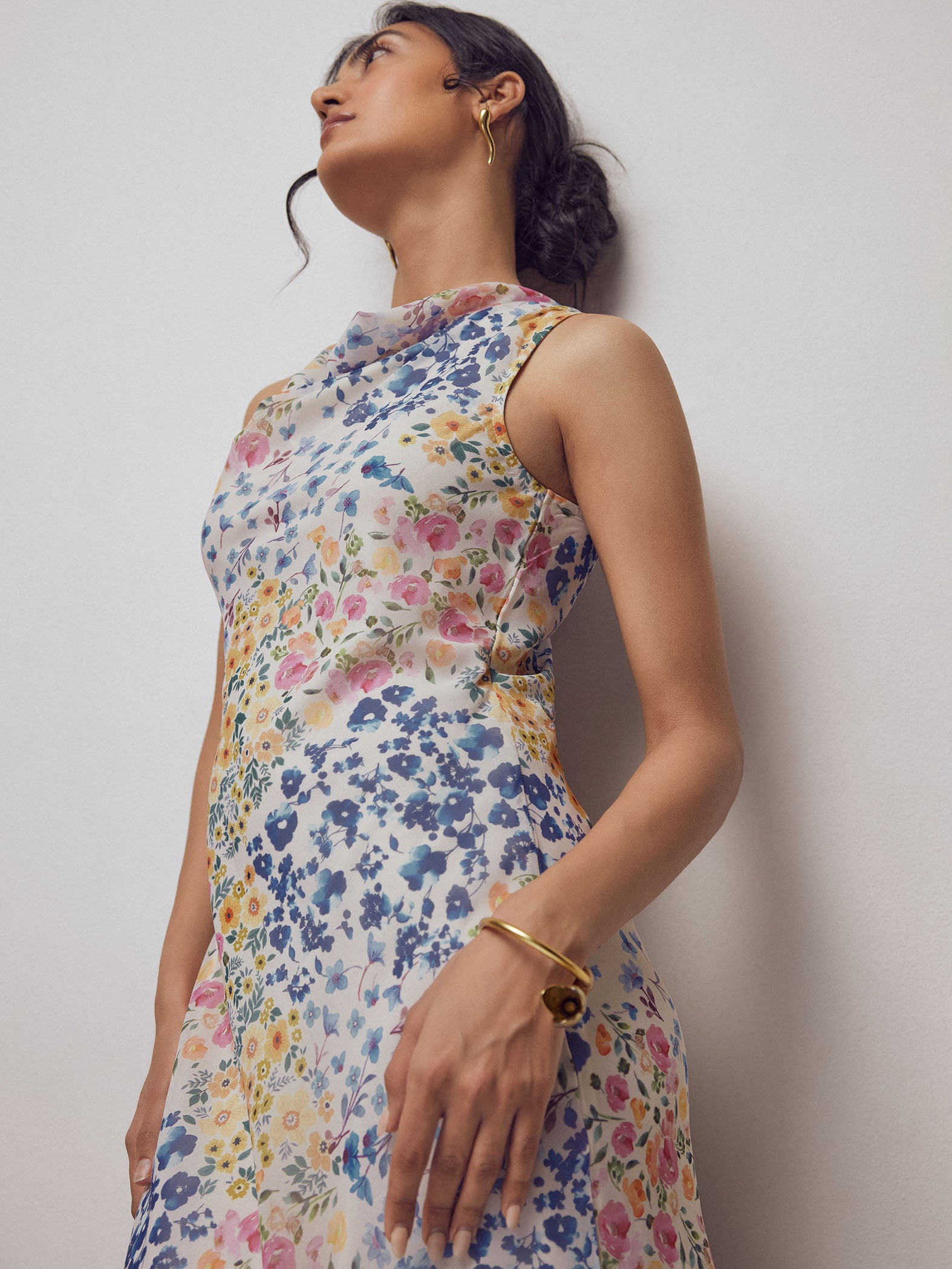 Watercolour Floral Cowl Neck Dress