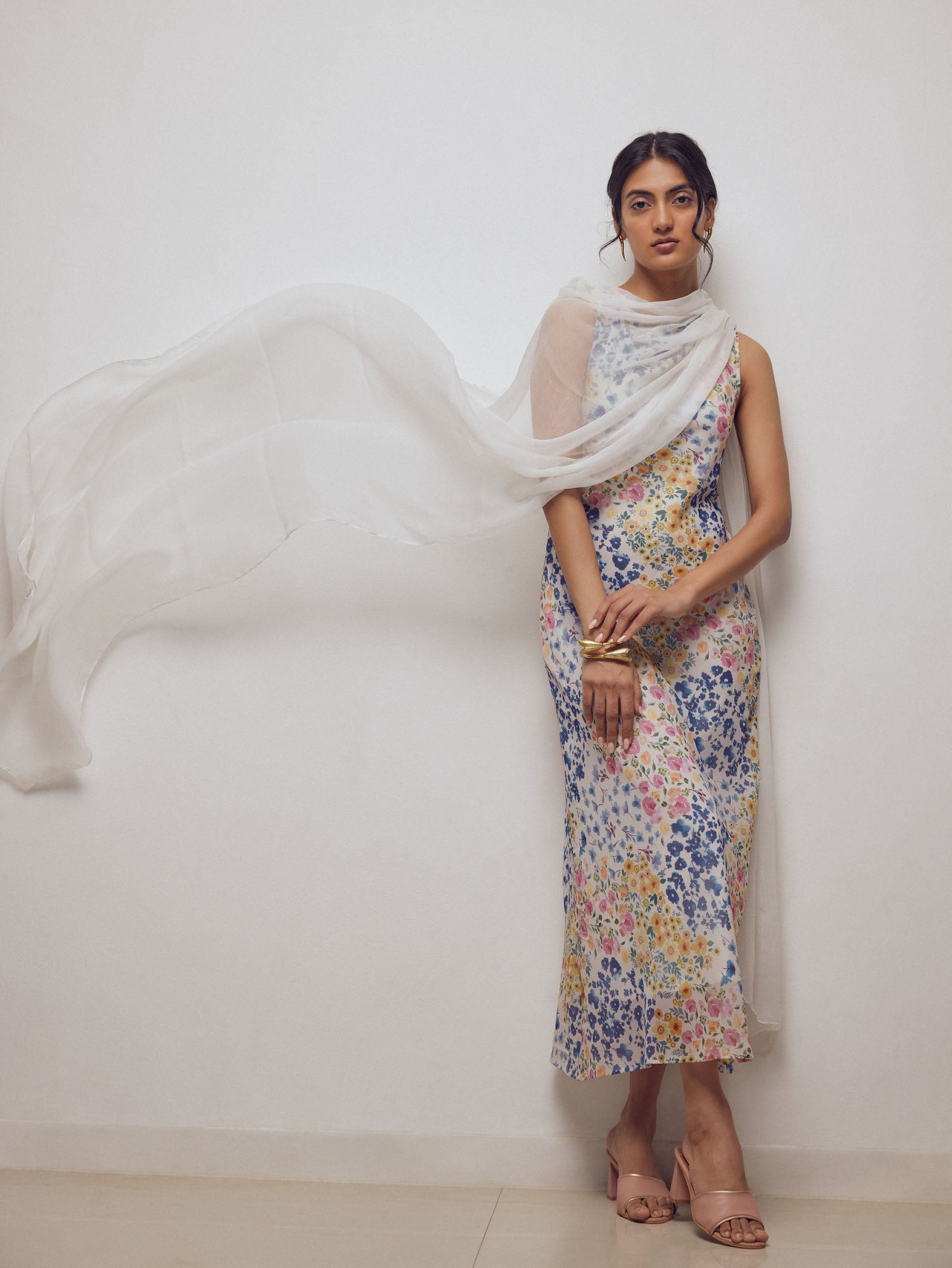Watercolour Floral Cowl Neck Dress