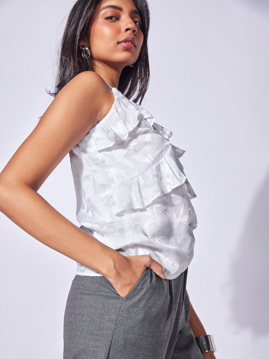 White Burnout Ruffle Cami