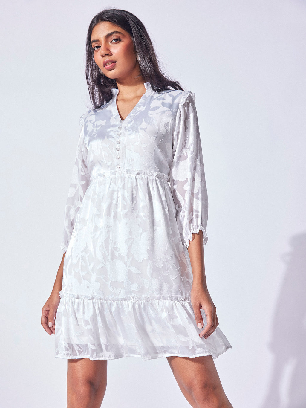 White Burnout Ruffle Dress
