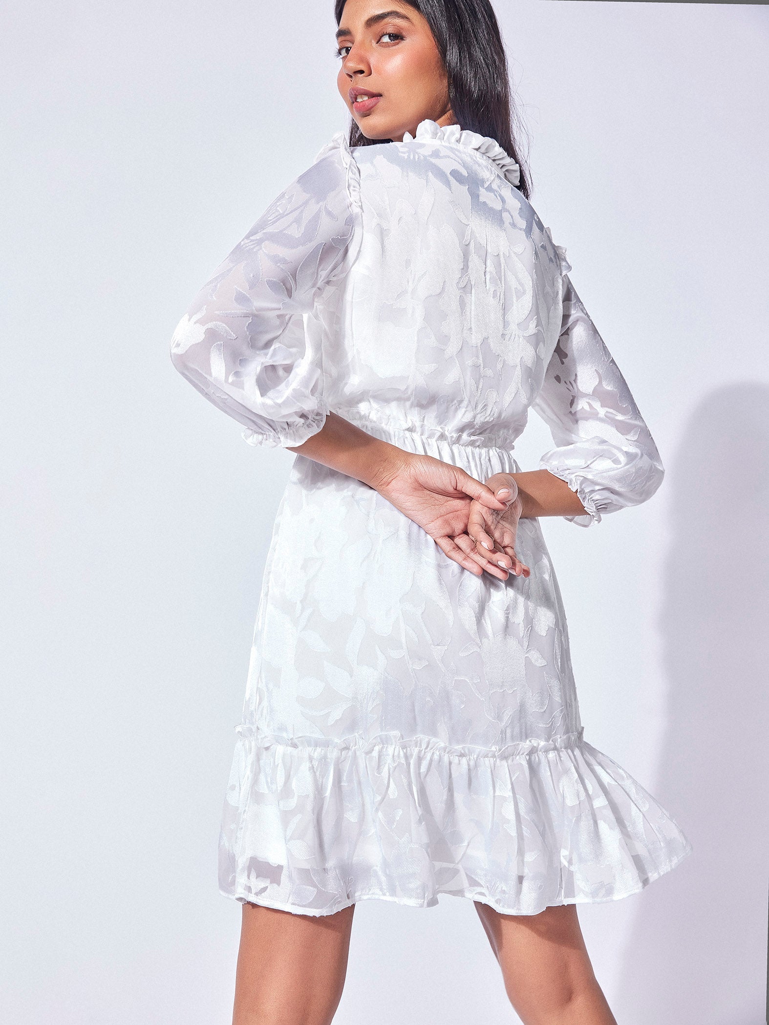 White Burnout Ruffle Dress